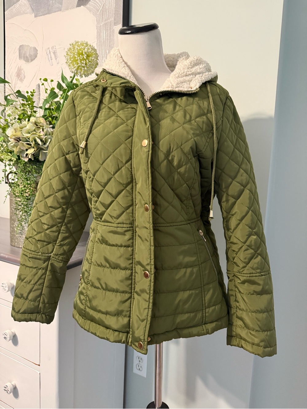 C. Wonder Olive Quilted Sherpa Hoodie Jacket